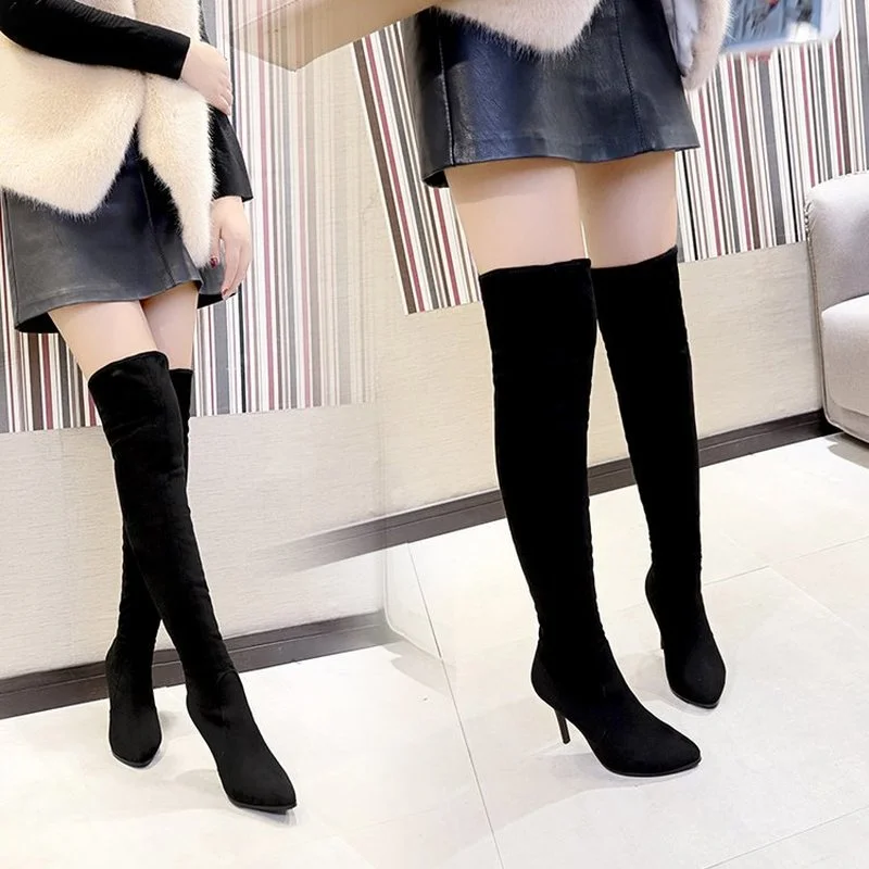 Women's Boots Suede High-tube High-heeled Thick-heeled Fashion Boots Women's New Fashion High-tube British Style Fashion Boots