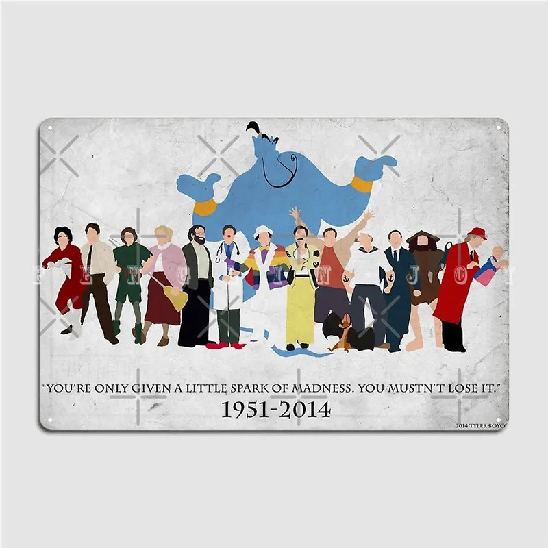 Minimalist Inspired Robin Williams Character Tribute Poster Metal Plaque Club Party Bar Mural Painting Tin Sign Posters |