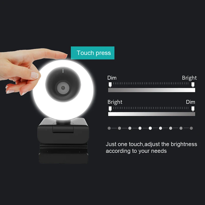 Webcam 1080P 60FPS Mini Camera HD Computer Web Camera with Microphone Ring Light Autofocus For PC Laptop Video Calling