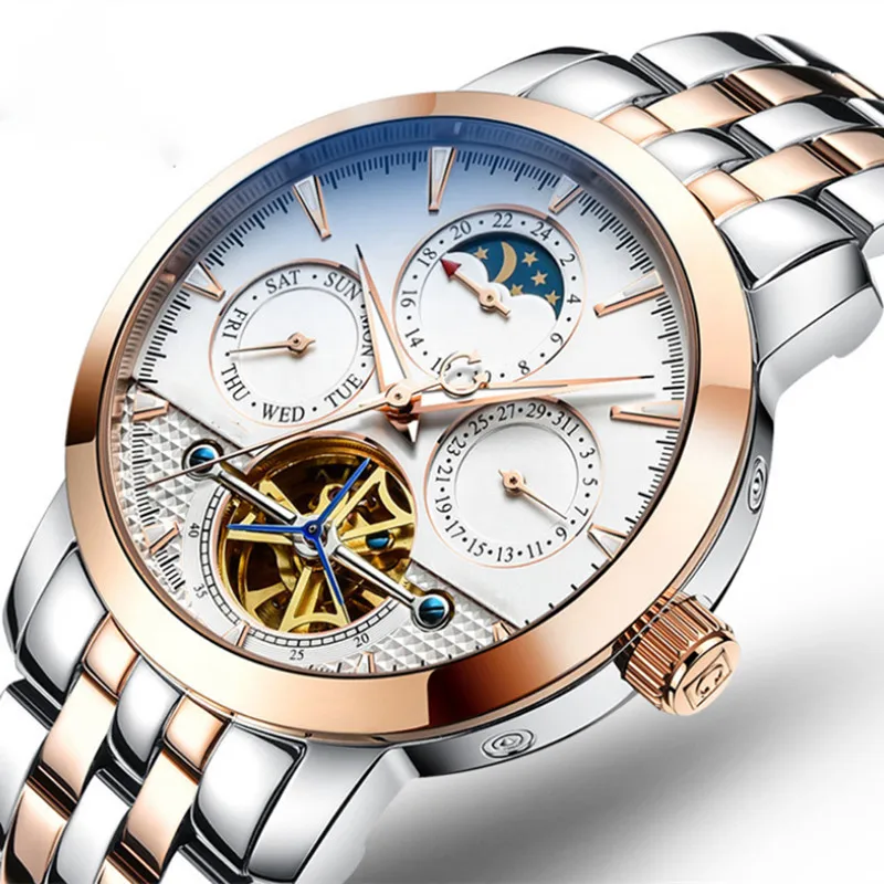 

Часы наручные мужские механические, брендовые классические многофункциональные водонепроницаемые стальные автоматические с календарем, ...