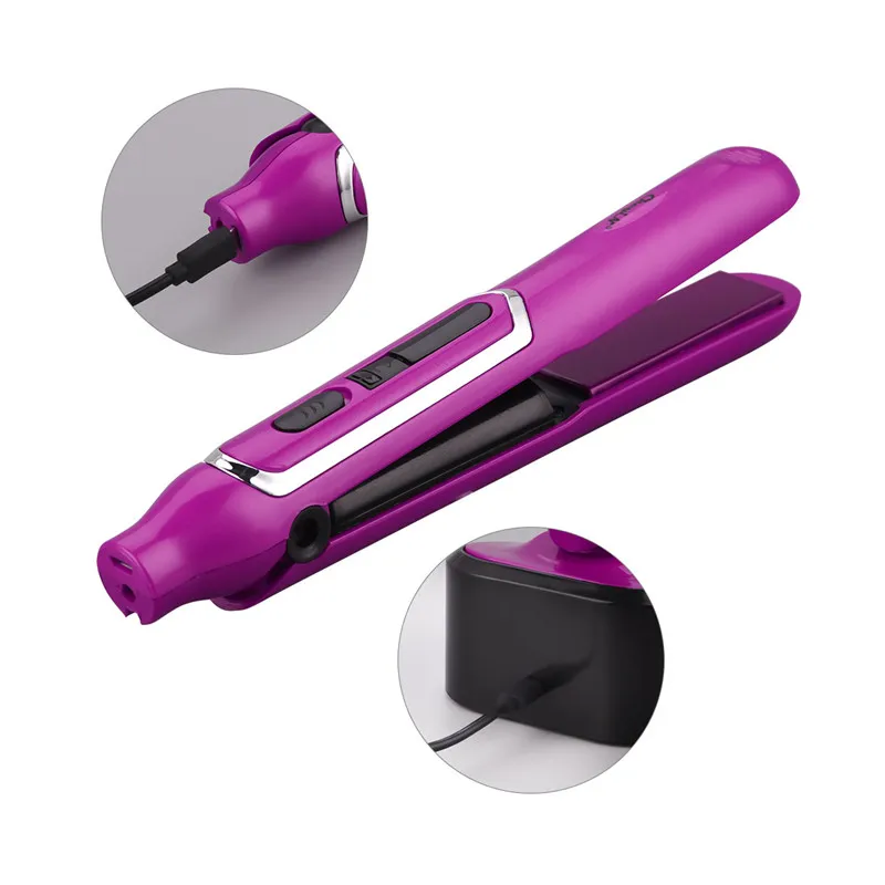 

USB Rechargeable Ceramic 2 In 1 Hair Iron Straightener Temperature Adjustable Hair Curler LED Display Flat Iron Straightening