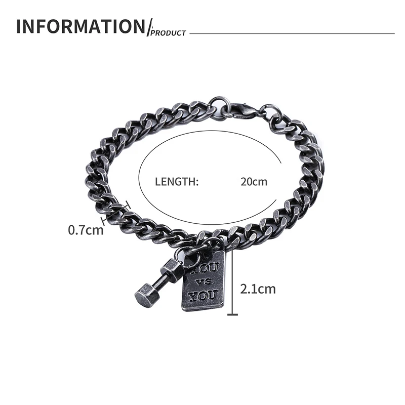 

Student Fashion Fitness Series Dumbbell You You Square Chain Bracelet For Men Women Hip Hop Rock Sports Fashion Jewelry