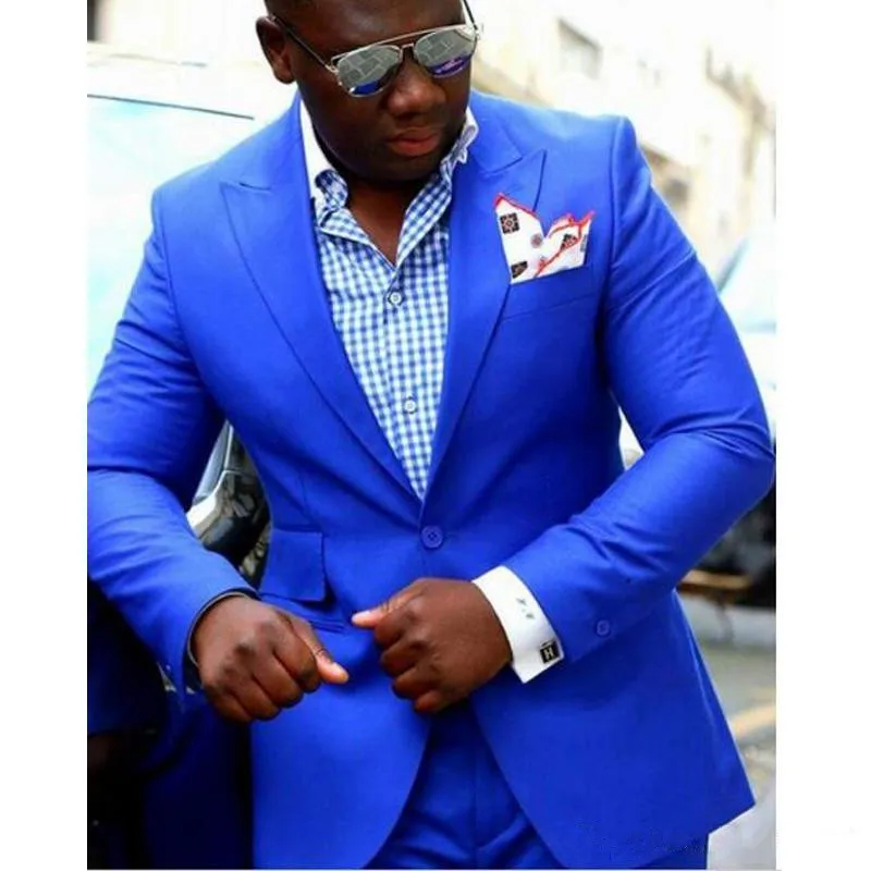 

Royal Blue Men Suits Evening Party Business Men Suits Peaked Lapel Trim Fit Custom Made Wedding Groom Tuxedos(Coat+Pant)