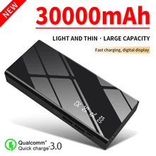 Power Bank Mirror Screen 30000mAh Portable Powerbank Led Flashlight LCD Digital Display Fast Charging External Battery Charger