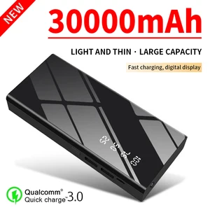 power bank mirror screen 30000mah portable powerbank led flashlight lcd digital display fast charging external battery charger free global shipping