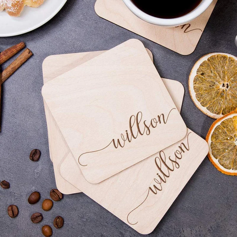 

Personalized Coaster Name for Couple Drink Coaster Housewarming Gift Custom Wood Coasters for Drinks Wedding Favors gifts