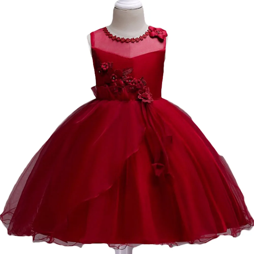 

3-15 Year Teenager Party Dress New Pearl Petals Dress for Girls Wedding Flower Girl Dress Kids Princess Sleeveless Mesh Pageant