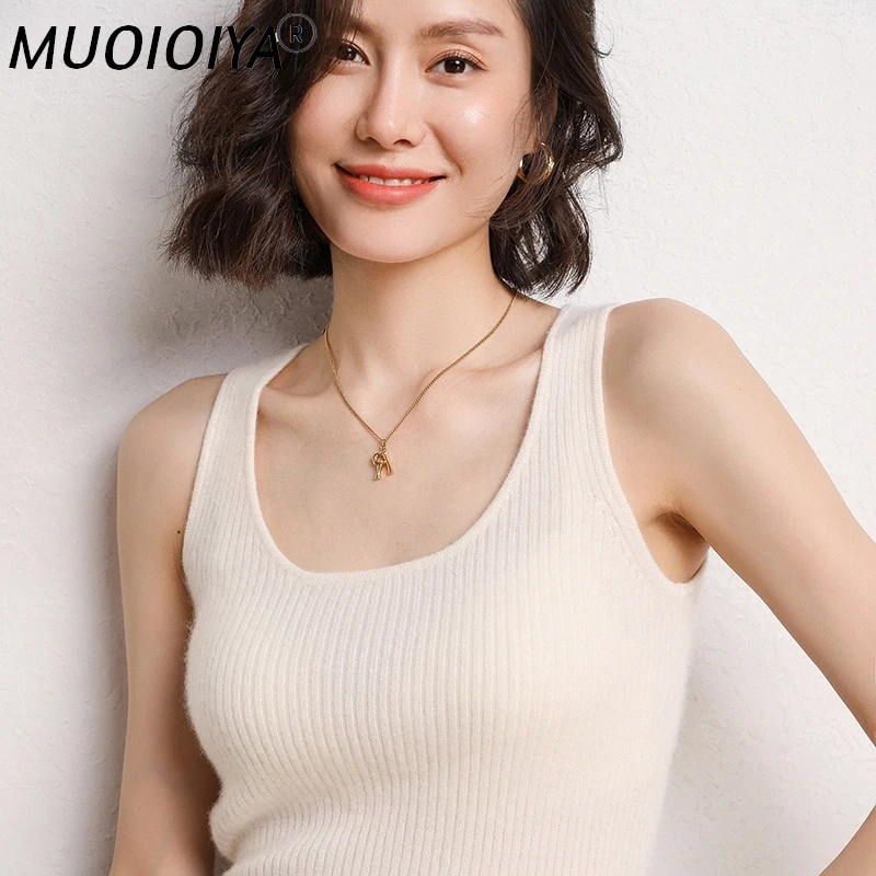 

New Women Sexy 100% Cashmere High Elasticity Vest Crop Fashion Tops O-Neck Tank Soft Warm Ladies Knit Camisole Bottoming
