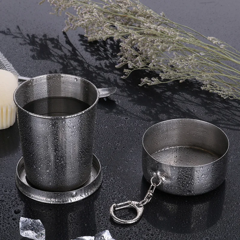 Выдвижная складная чашка из нержавеющей стали с крышкой для воды съемные