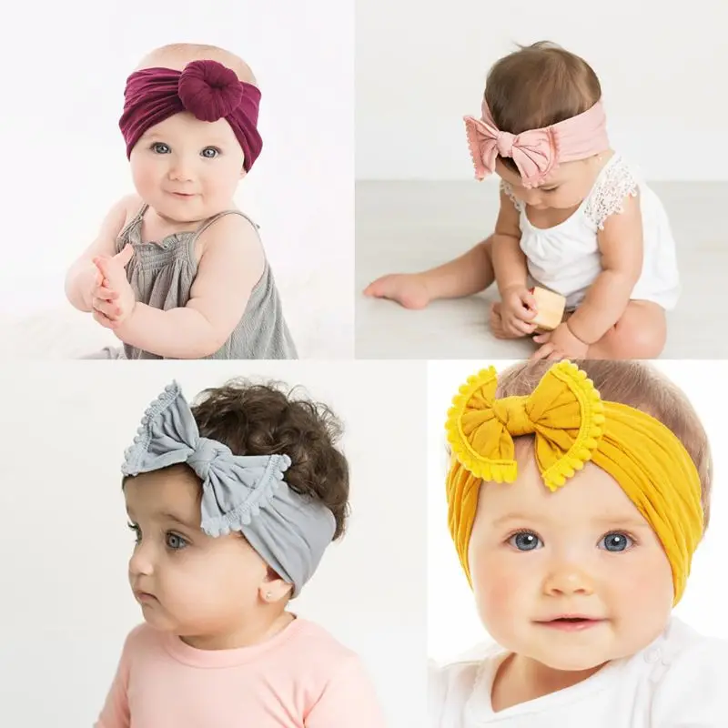 3pcs/Set New Solid Nylon Headband Bow Headbands For Cute Kids Girls Hair Turban Hairband Children Soft Cotton | Детская одежда и