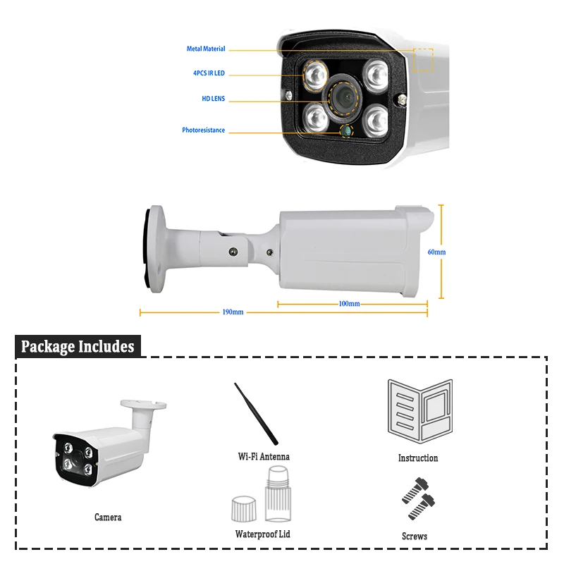HJT аудио Full-HD 1080P беспроводная уличная IP-камера видеонаблюдения с Wi-Fi