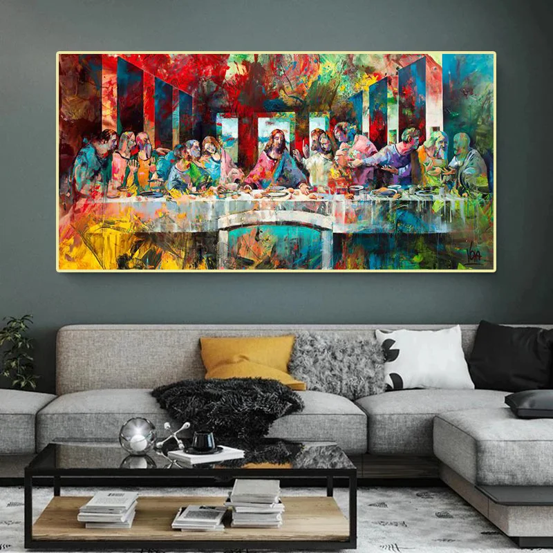 

Da Vinci's Classic Artwork Last Supper Graffiti Art Canvas Painting Christian Church Wall Decorative Posters Living Room Decor