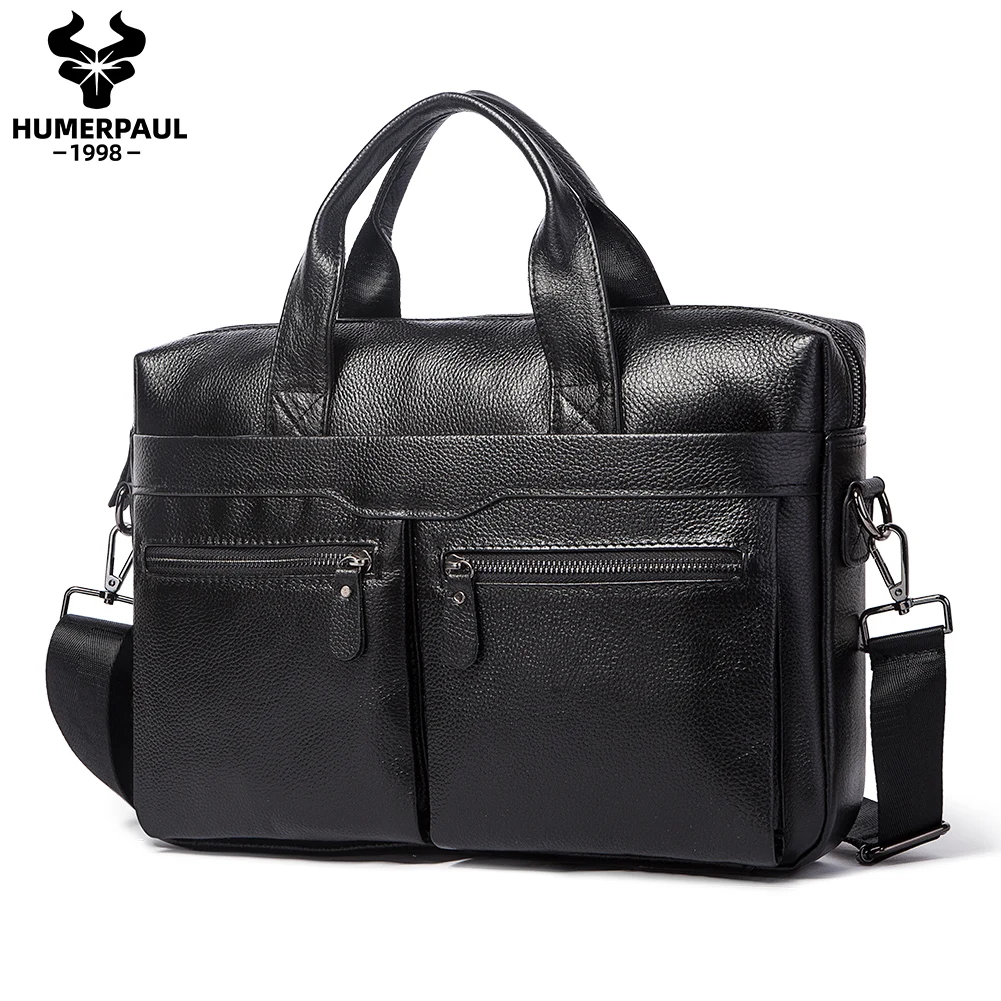 

HUMERPAUL Men Genuine Leather Handbags Casual Laptop Bags Male Business Travel Messenger Bags Men's Crossbody Shoulder Bag 2021