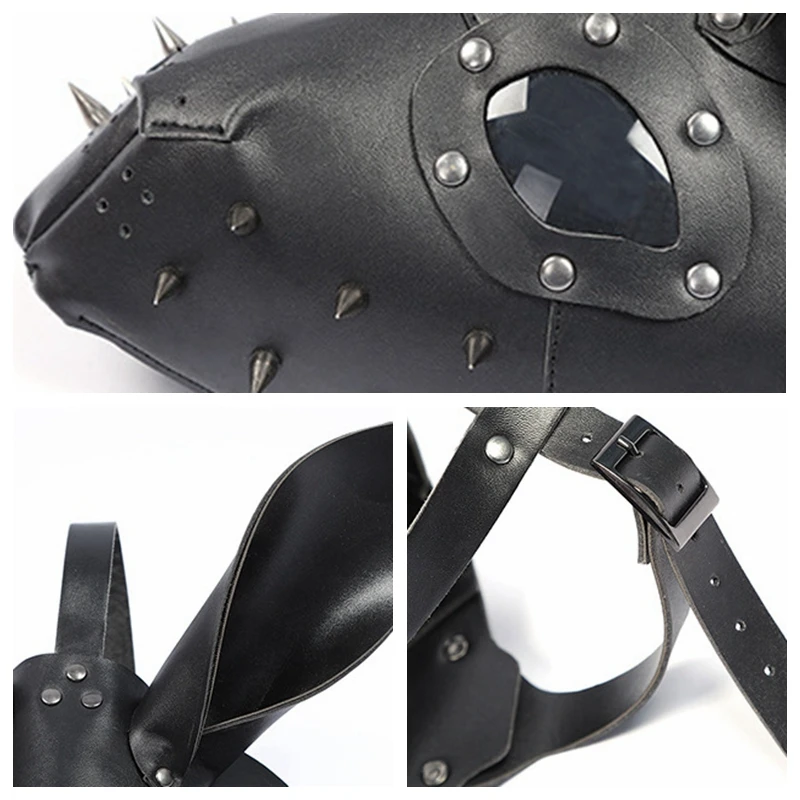 

Black Leather Bunny Mask Rivet Decoration Nightclub Rabbit Costume Gothic Steampunk Mask Cosplay Halloween Carnival Party Mask