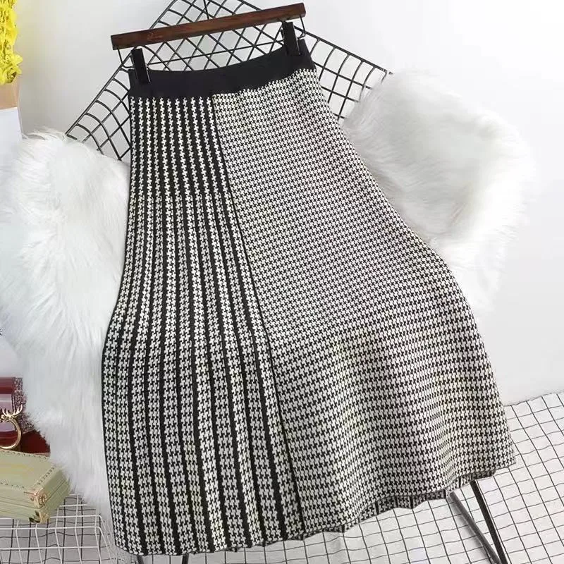 

Женская винтажная трикотажная юбка Limiguyue, элегантная плиссированная юбка в стиле пэчворк с принтом гусиные лапки на осень и зиму, K2567, длинна...