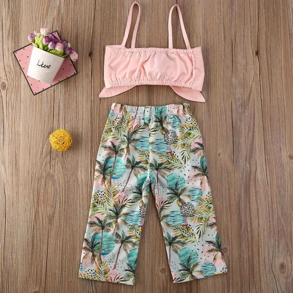 Одежда для маленьких девочек Привлекательные длинные брюки с цветочным рисунком