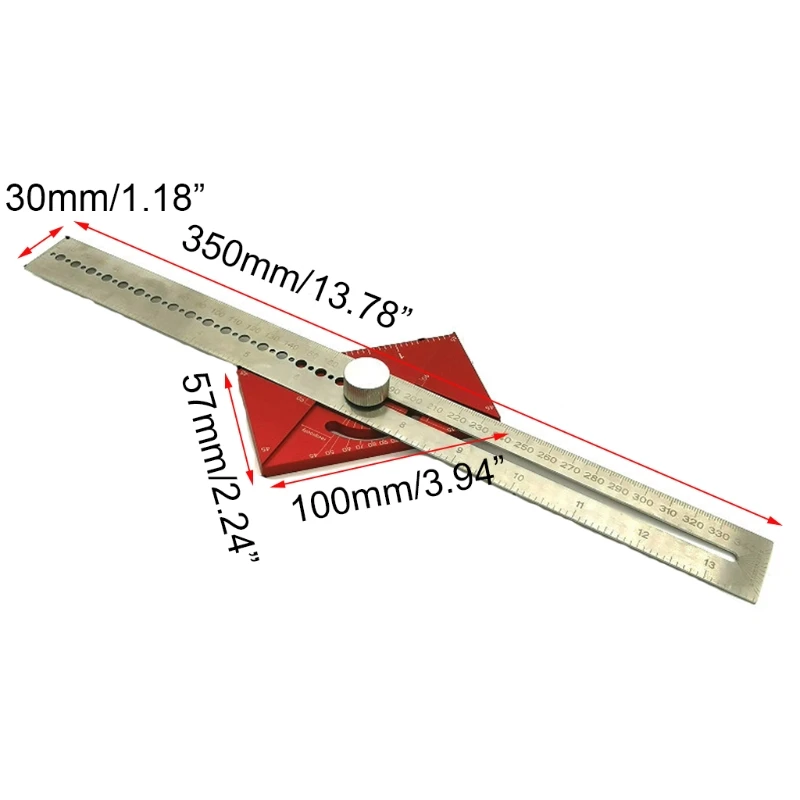 

Aluminum Alloy T-type Hole Dividing Line Ruler Scribing Measuring Angle Gauge Marking Woodworking Tool