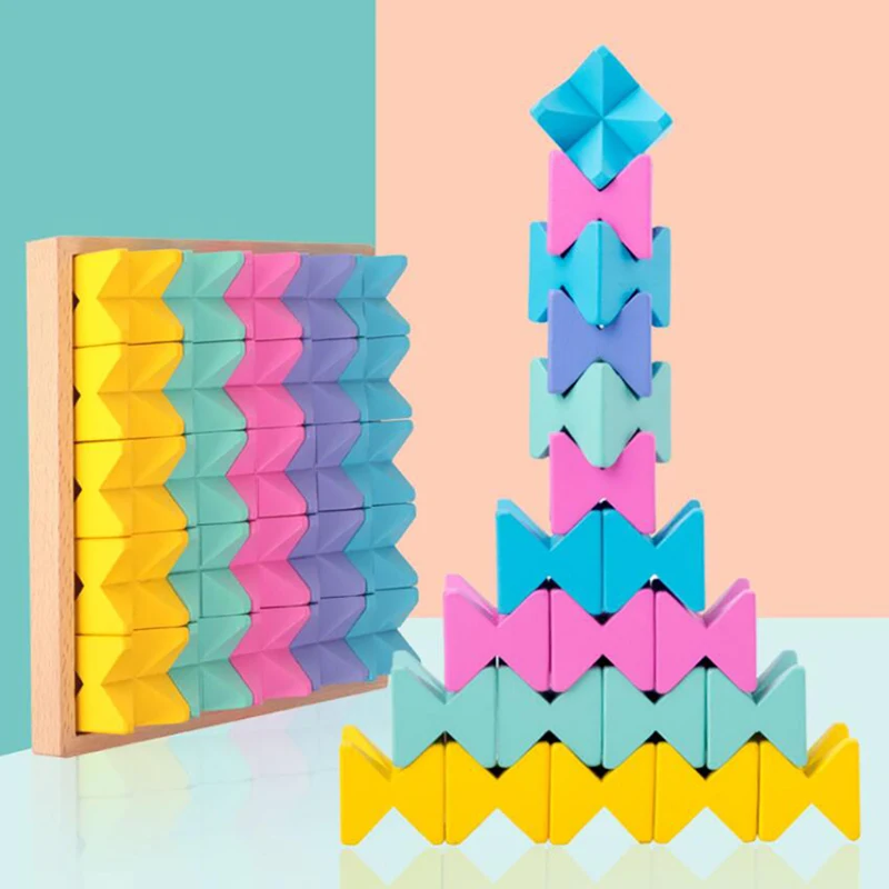 

Wood Toy Block Puzzle Rhombus Game Kids Educational Toys For Children Spatial Thinking Construction Block Toy Baby Gift