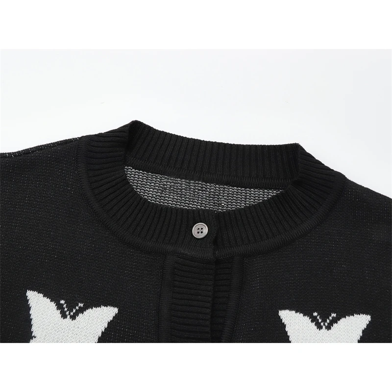 Korean Fashion Y2k Cardigan Women Butterfly Pattern Autumn Vintage Harajuku Long Sleeve Gothic Black Loose Casual Female Sweater |