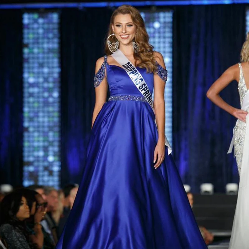 Элегантные вечерние платья до пола Королевского синего цвета трапециевидные с