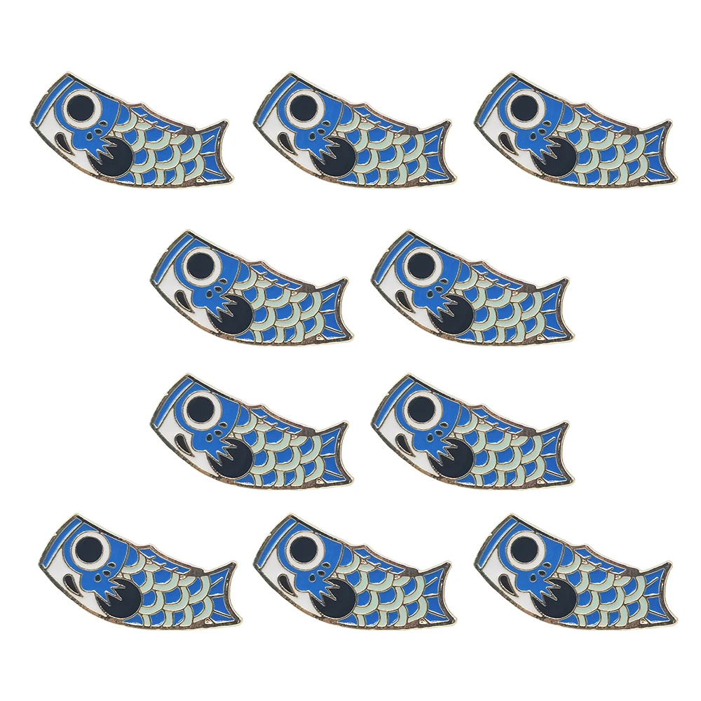 

10pcs Vintage Japanese-Style Enamel Pin Blue Koi Fish Flag Brooch Metal Clothes Badge Lapel Pins Jewelry For Women Gifts