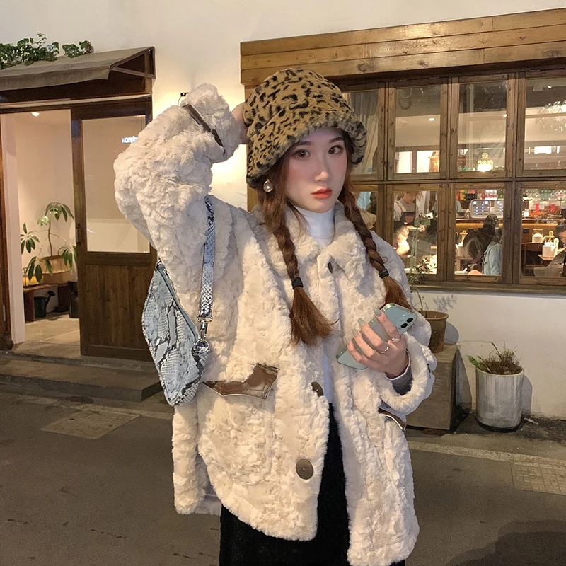 Women 2022 Autumn Winter New Faux Rabbit Fur Coats Female  Thick Warm Jacket Ladies Fake Fur h Fashion Outerwear I13