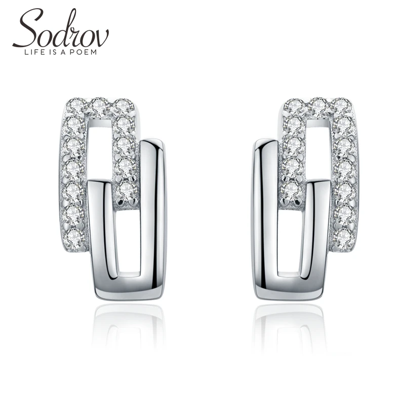 

Sodrov Earrings Jewelry Silver 925 Sterling Classic Cute For Women Female Stud Fine Geometric