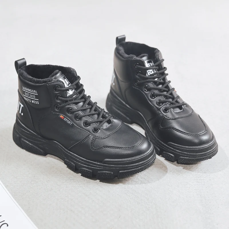 

Women Ankle Boots Winter Warm fur Plush Insole Women Shoes Lace-up Casual Shoes Woman Fashion Black Platform Sneakers Snow Boots