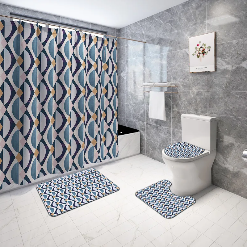 Bipoobee волна решетки узор занавески и ковровые изделия комплекты Ванная комната
