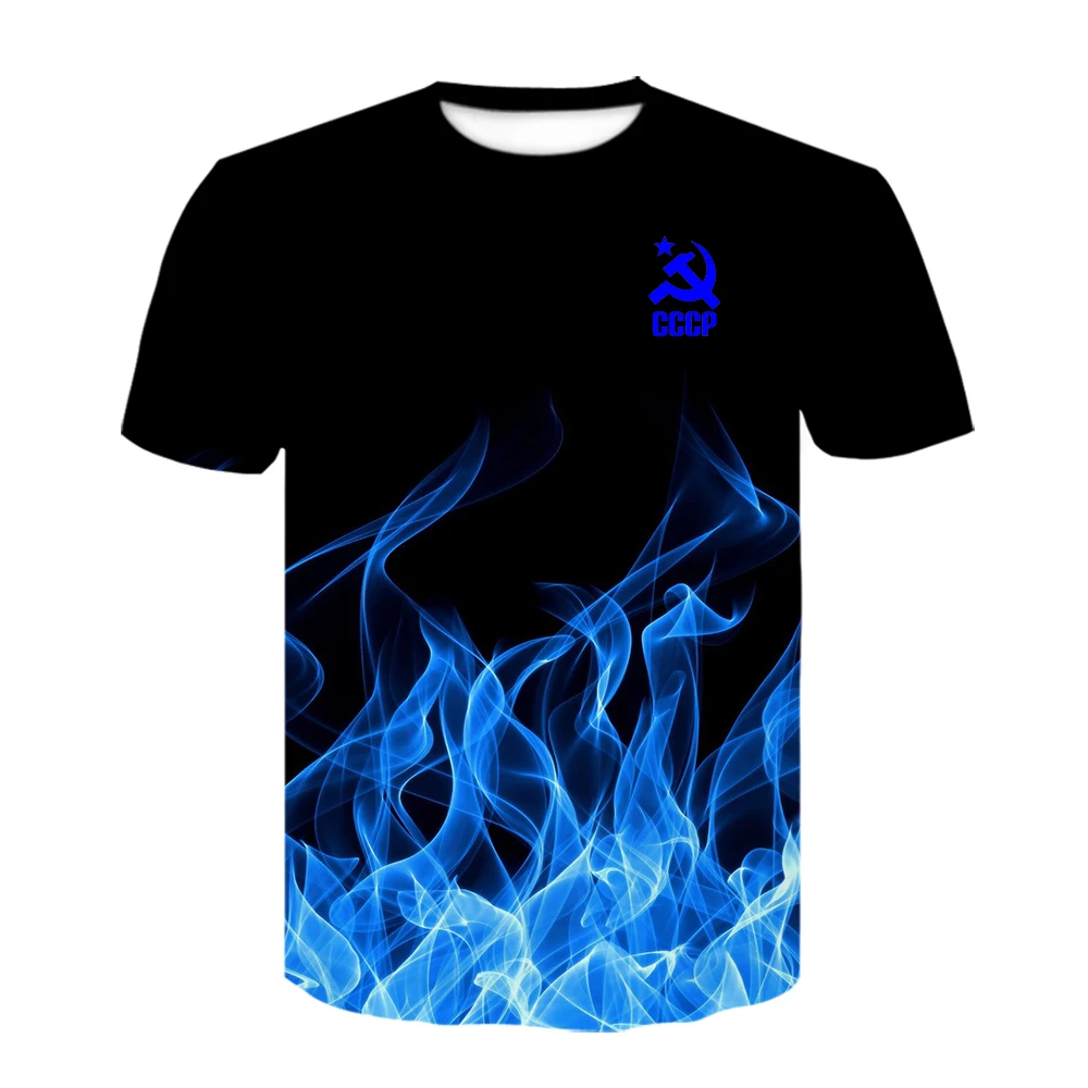 

Summer Fashion New Flame T-shirt Brand Men's 3D Printing CCCP t shirt Short Sleeve Casual Round Neck Loose Men's Tops Large Size