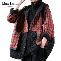 max lulu chinese fashion winter style streetwear ladies loose hooded padded jackets womens casual plaid vintage coats plus size