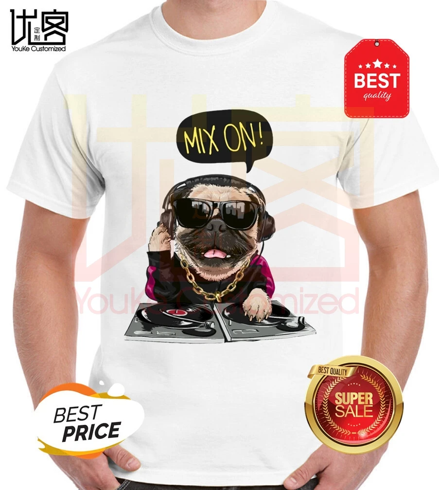 Крутая смешная Футболка dj deejay с Мопсом Мужская футболка мужские и женские топы из