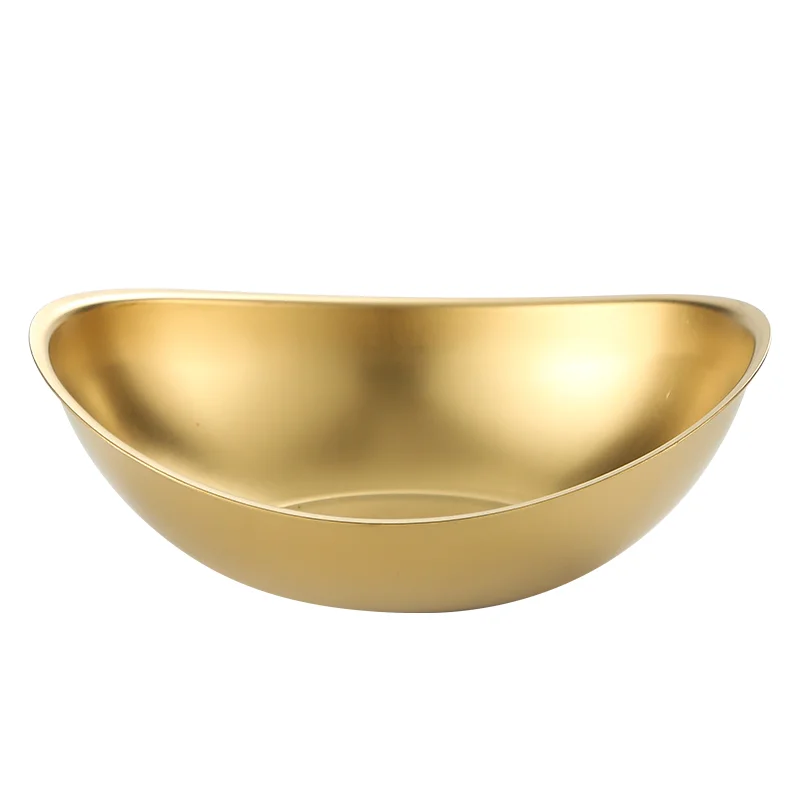 

304 Stainless Steel Korean Salad Bowl Creative Golden Ingot Bowl Dessert Bowl Snack Bowl Cooking Tableware Fruit Plate