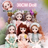 new 12 inch bjd doll 16 30cm 23 joints 4d wink makeup dress up cute brown eyes fashion princess dress dolls for girls diy toys