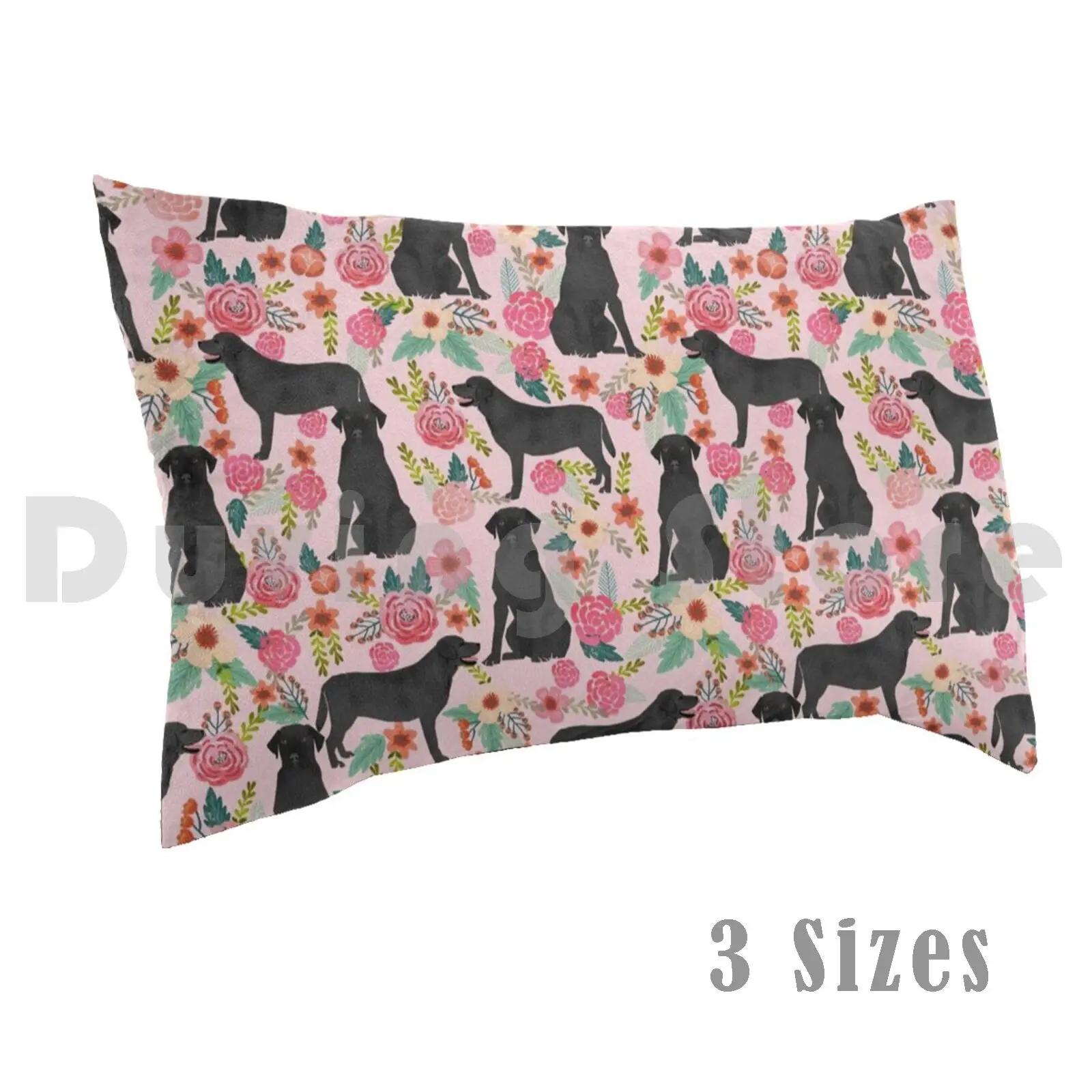 

Black Lab Vintage Florals Pink Pattern Pillow Case Printed 50x75 Black Lab Labrador Dog Pet