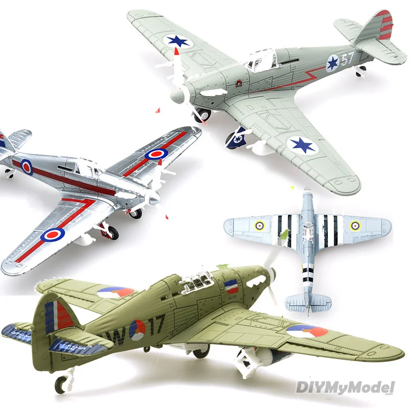 Juego de 6 piezas de diferentes colores para ni&ntilde;os, juguete de simulaci&oacute;n de combate, juegos de herramientas de construcci&oacute;n, avi&oacute;n fundido a presi&oacute;n War-II, caza de hurac&aacute;n, 1/48-0