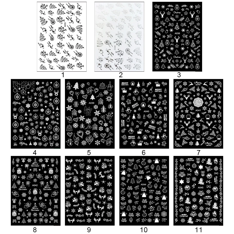 1 лист наклейки для ногтей Рождественская серия Снежинка Олень смешанные узоры