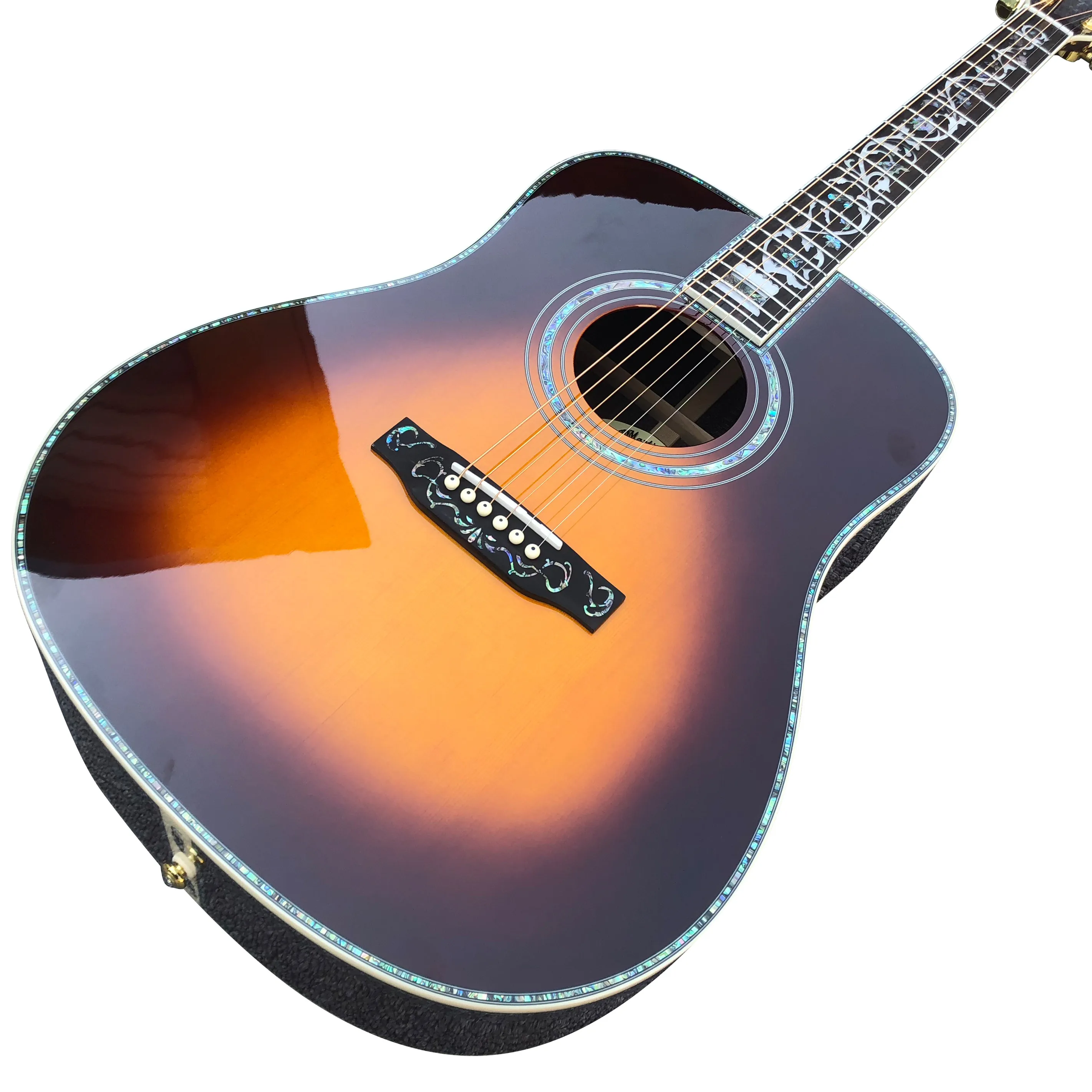 

Настоящая Акустическая гитара 41 дюйм в стиле D Sunburst твердая ель Топ черное дерево гриф гитара