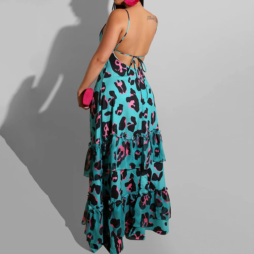 Cyan/длинное платье на бретельках с принтом Летнее сексуальное открытой спиной и
