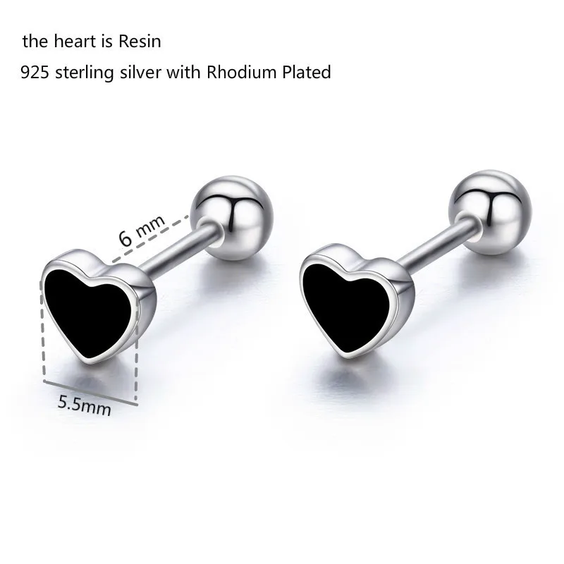 Серьги гвоздики из серебра 925 пробы с черным сердечком|Серьги-гвоздики| |