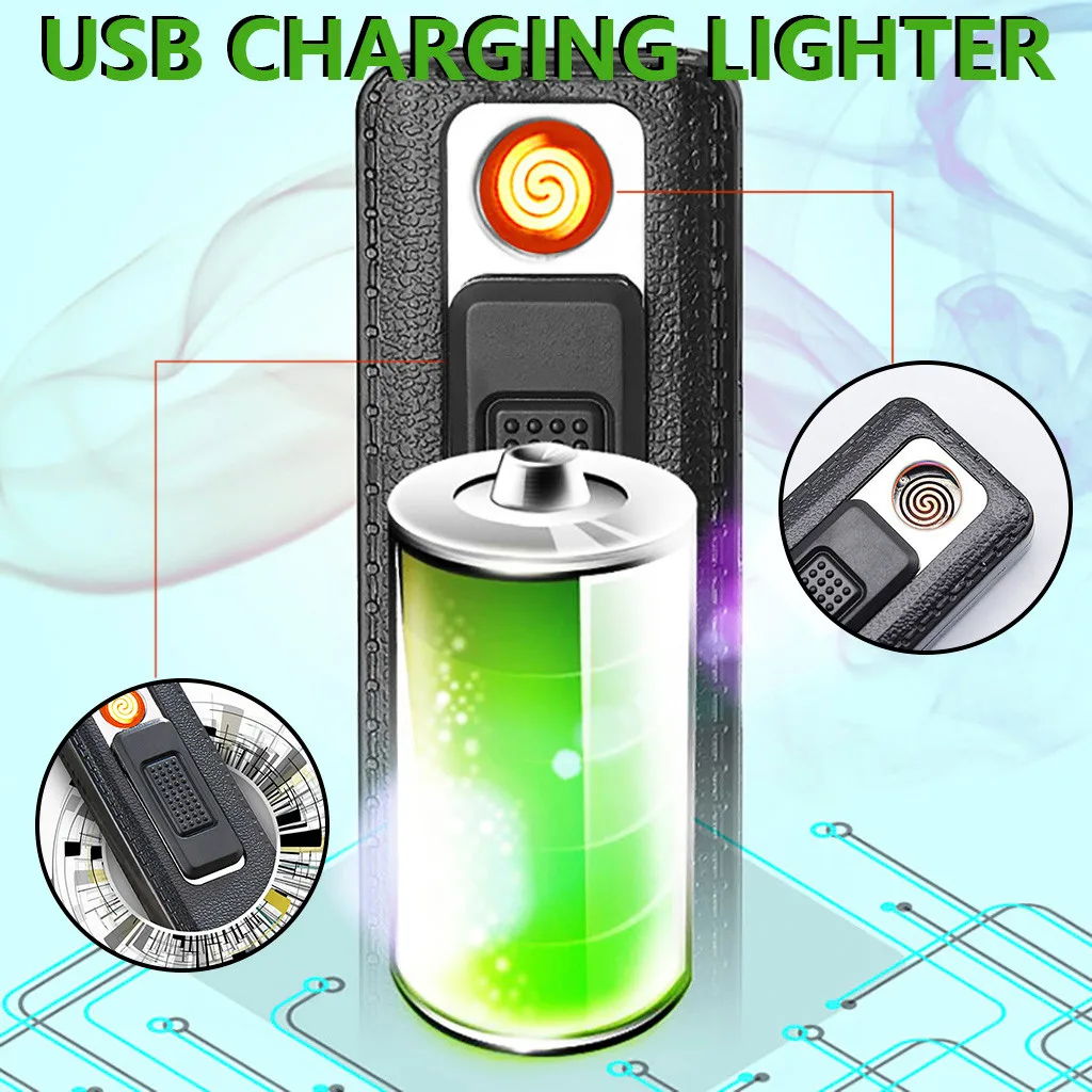 Плазменная беспламенная зажигалка с зарядкой через USB ABS пластик тонкая простая