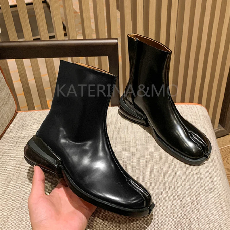 

Luxury Brand Women Split Toe Air Cushion Ankle Boots Genuine Leather Retro Boots Cow Leather Design Lady Short Boots