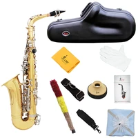 m mbat alto saxophone eb tune gold lacquer silver key high quality brass body sax woodwind instrument with leather case reeds