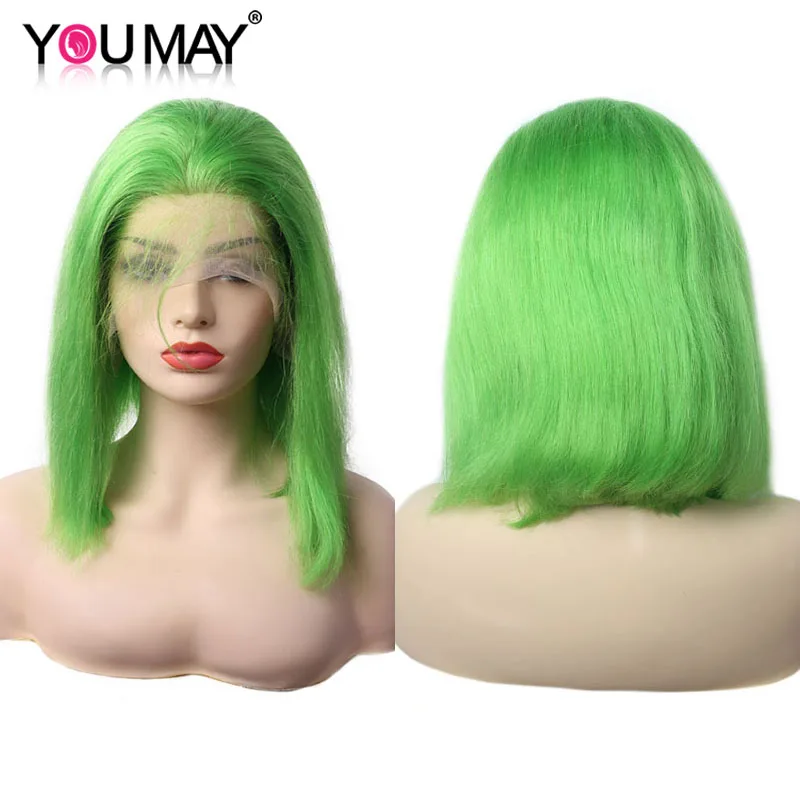 Цветные Короткие парики с Бобом 13X4 из натуральных волос на фронте шнурка 150%