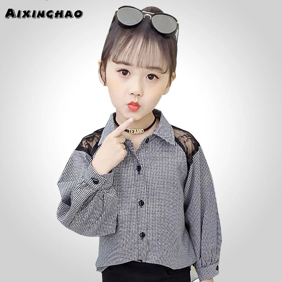 Футболка для девочек рубашка в полоску футболка с кружевным вырезом детская