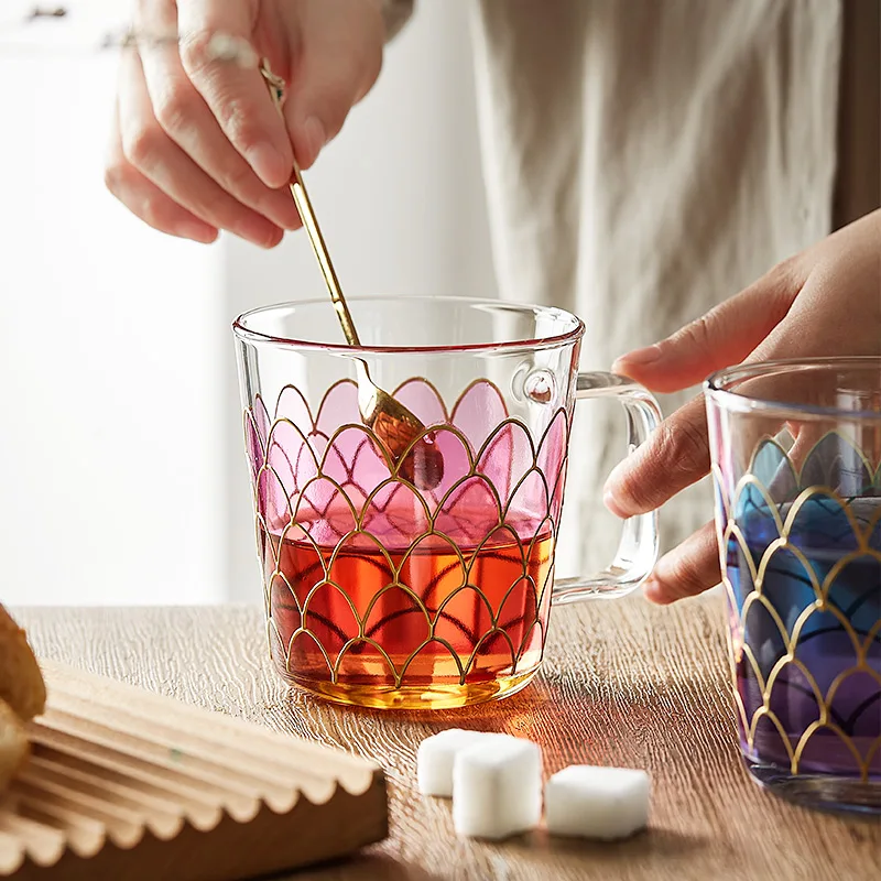 

Creative Fish Scale Stained Glass Exquisite Mug Heat-resistant Mugs Coffee Milk Juice Glasses Household Couple Water Mug Gift