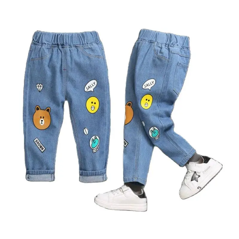 

2021 Fall Children 's Cartoon Trousers Cotton Pants Fashion Girl Jeans Cowboy Boys Ripped Jeans Kids Casual Jeans Baby Clothes
