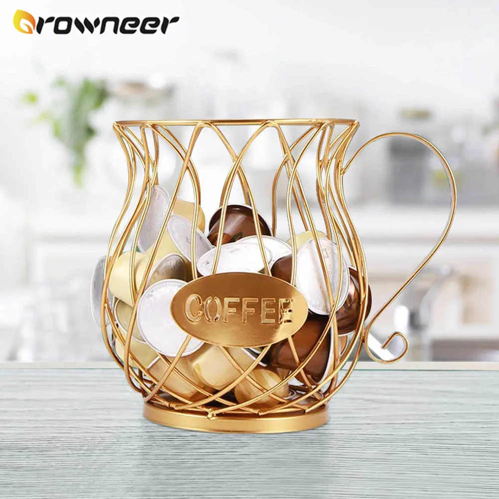 Large Capacity Multifunction Hollow Coffee Capsule Basket Anti-Rust Creative Iron Wire Electroplating Gold Spray Storage Cup | Дом и сад