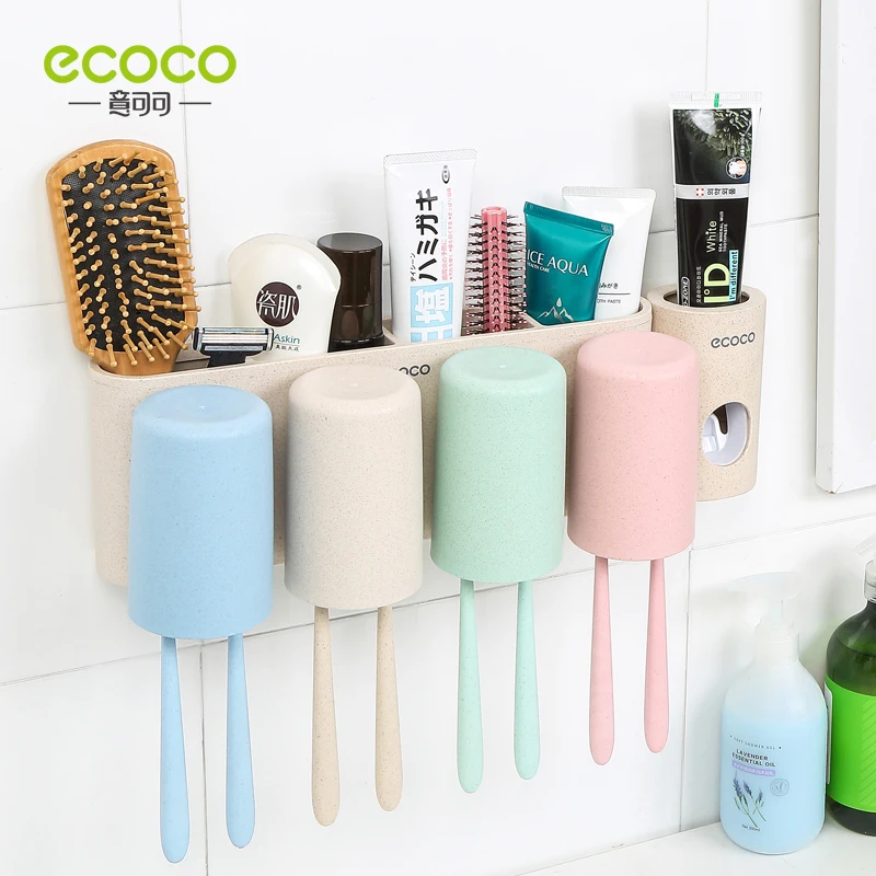 

ECOCO 2/3/4 Cup Toothbrush Holder Wall-mount Toothbrush Toothpaste Cup Storage Bathroom Accessories for Family Couples Set