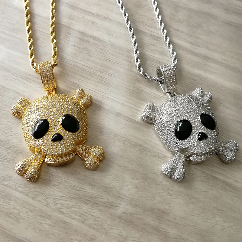 

Хип-хоп AAA CZ камень проложили Bling Iced Out Пиратский Череп Подвеска Ожерелье для мужчин рэпер ювелирные изделия золотой цвет Прямая доставка
